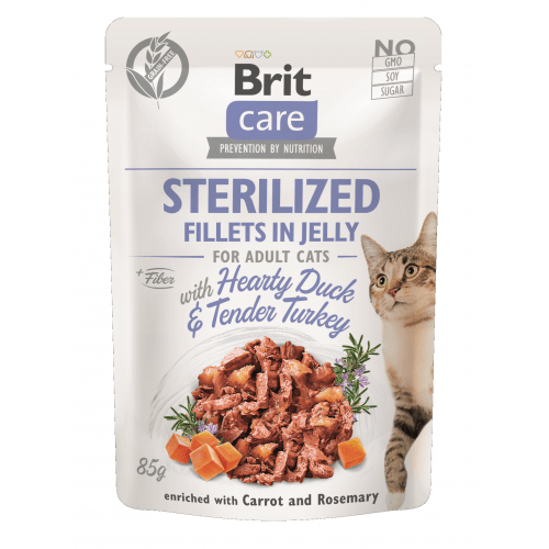 Brit Care Cat Fillets in Jelly Steril Duck&Turkey 85g (min. odběr 24 ks)
