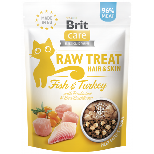 Brit Raw Treat Cat Hair&Skin, Fish&Turkey 40g (min. odběr 10 ks)