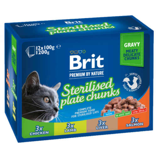 Brit Premium Cat kapsa Sterilised Plate 1200g (12x100g)