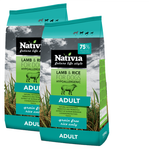 2x Nativia Dog Adult Lamb&Rice 15kg
