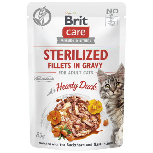 Brit Care Cat Fillets in Gravy Steril. Hearty Duck 85g (min. odběr 24 ks)