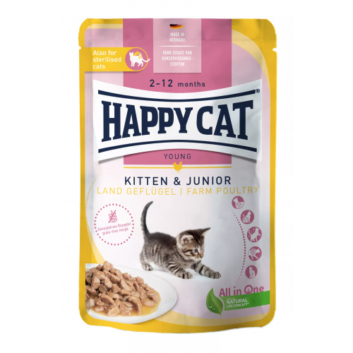 Happy Cat  Meat in Sauce - Kitten & Junior Land-Geflügel 85 g