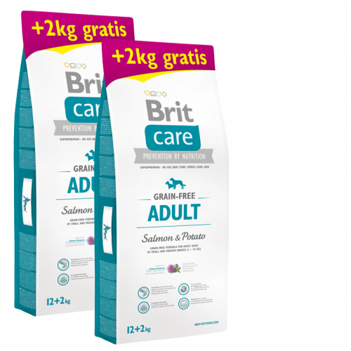 2x Brit Care Dog Grain-free Adult Salmon & Potato 12kg + 4kg ZDARMA