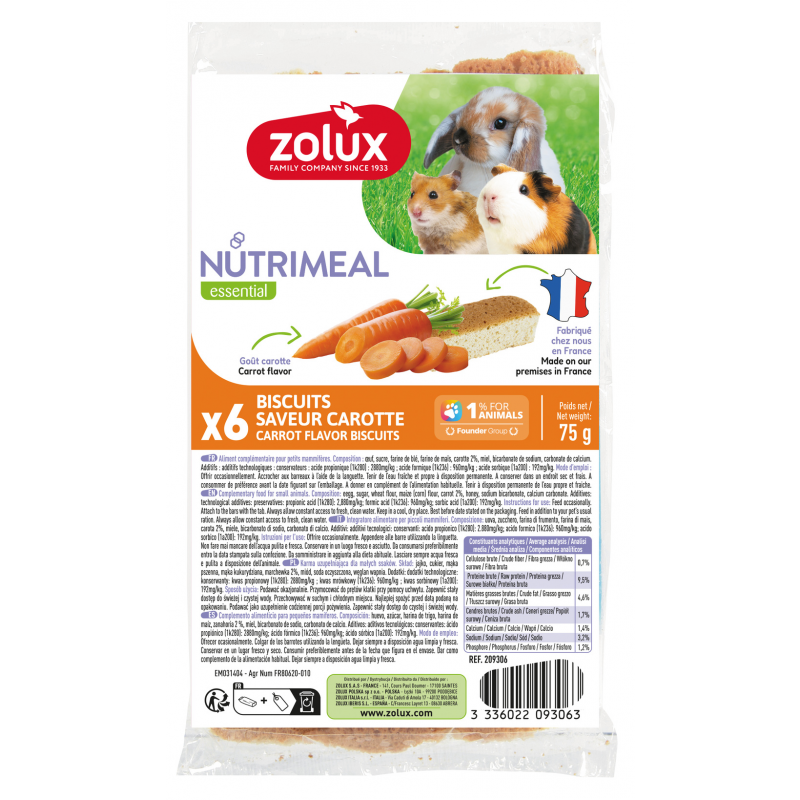 Poch. NUTRIMEAL Cookies hlodavci mrkev 6ks Zolux