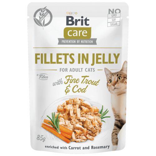 Brit Care Cat Fillets in Jelly with Trout&Cod 85g (min. odběr 24 ks)