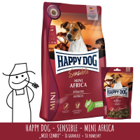 MOJE COMBO: Happy Dog MINI Africa 4 kg + Snack MINI Africa 100 g (3x)