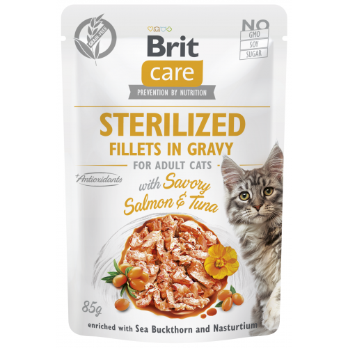 Brit Care Cat Fillets in Gravy Steril. Salmon&Tuna 85g (min. odběr 24 ks)