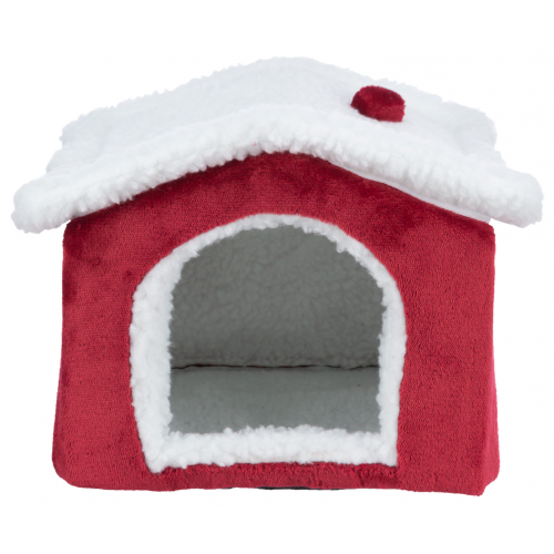 Xmas Cuddly CAVE - plyšový domek pro myš/křečka,15 x 12 x 15 cm, červená/bílá