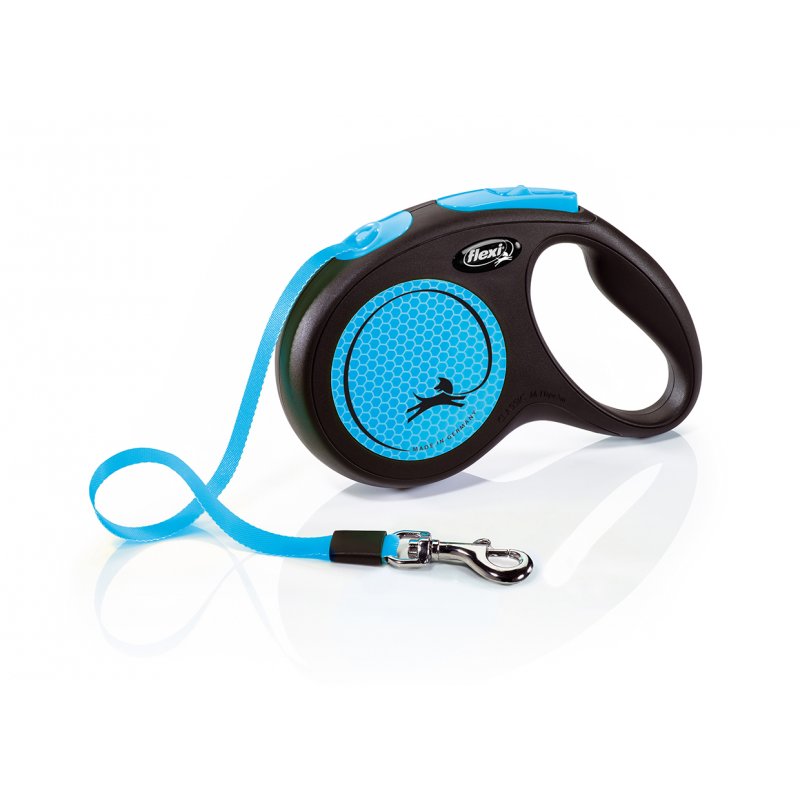 Vodítko FLEXI Neon M pásek 5m/25kg černá/modrá NEW