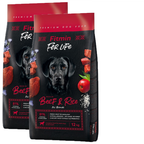 2 x Fitmin For Life DOG Beef & Rice 12 kg