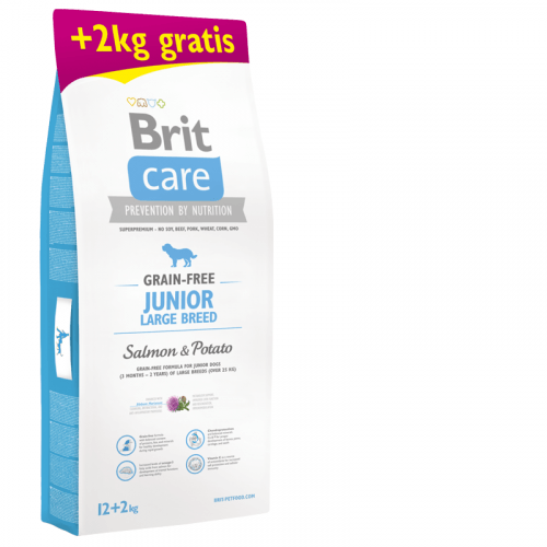 Brit Care Dog Grain-free Junior LB Salmon & Potato 12kg + 2kg ZDARMA
