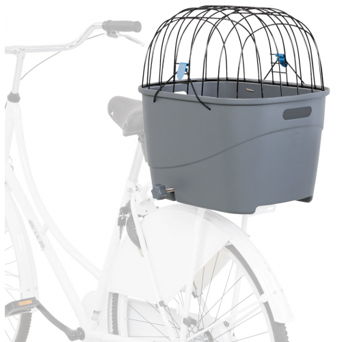 Plastový košík na zadní nosič, s mřížkovou střechou, 36x47x46cm, šedý (max. 6kg)