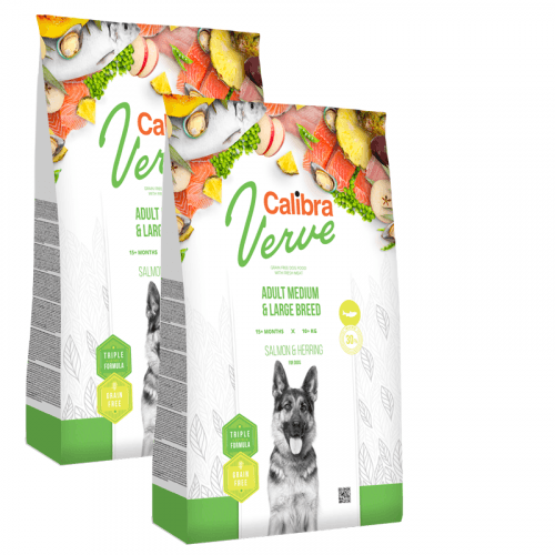 2x Calibra Dog Verve GF Adult M&L Salmon&Herring 12kg