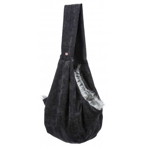 Měkká přední taška - gondola s vnitřní kožešinou, 22 x 20 x 60 cm, černá/šedá
