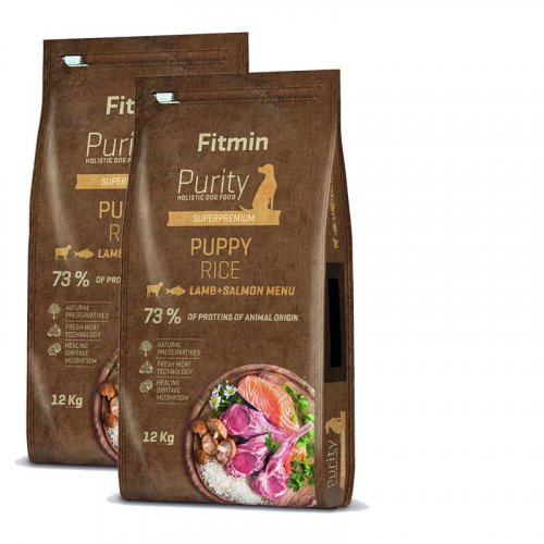 2x Fitmin Purity Dog Rice Puppy Lamb&Salmon 12kg