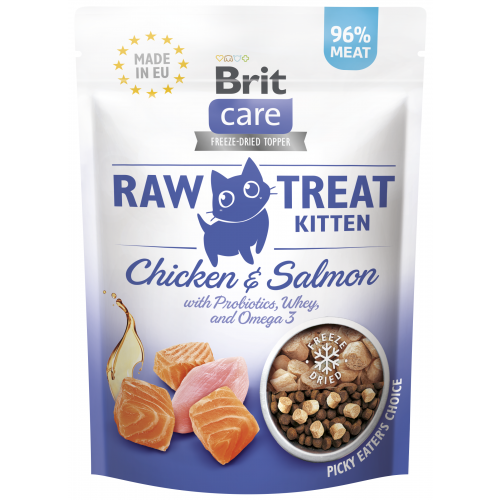 Brit Raw Treat Cat Kitten, Chicken&Salmon 40g (min. odběr 10 ks)