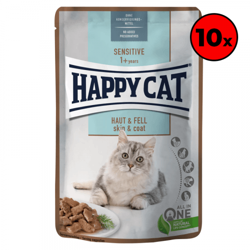 Happy Cat Pouches - Meat in Sauce Sensitive Haut & Fell 10 x 85 g