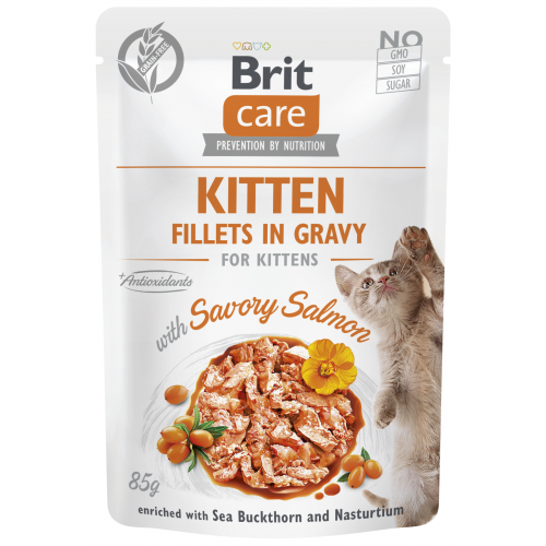 Brit Care Cat Fillets in Gravy Kitten Savor.Salmon 85g (min. odběr 24 ks)