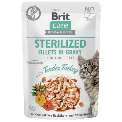 Brit Care Cat Fillets in Gravy Steril. Tend.Turkey 85g (min. odběr 24 ks)