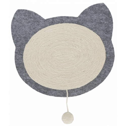 JUNIOR škrabací podložka s hračkou, tvar kočičí hlavy 40 x 35 cm přírodní/šedá
