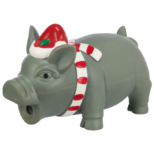 Xmas PIG - vánoční latexové prasátko, 16 cm, výplň polyester, šedá