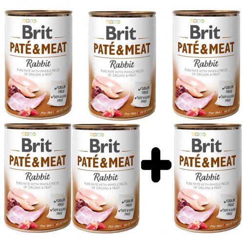 5x Brit Paté & Meat Rabbit 400g + 400g ZDARMA