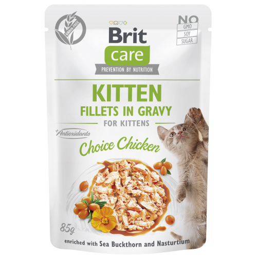 Brit Care Cat Fillets in Gravy Kitten Choi.Chicken 85g (min. odběr 24 ks)