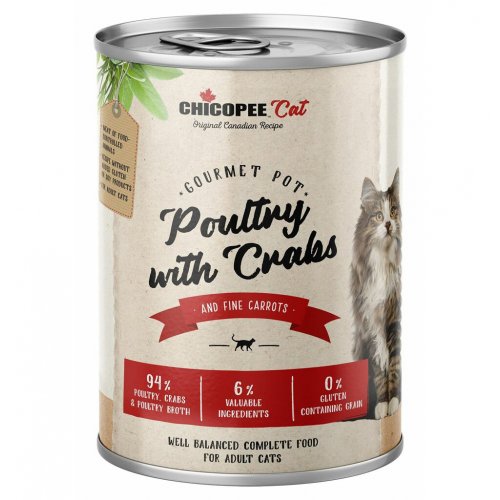 CHICOPEE ADULT GOURMET drůbeží, krabí konzerva pro kočky 400 g