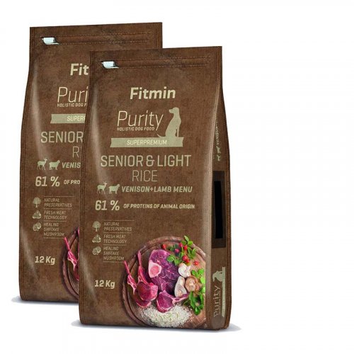 2x Fitmin Purity Dog Rice Senior&Light Venison&Lamb 12kg