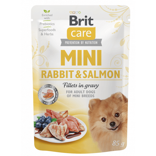 Brit Care Dog Mini Rabbit&Salmon fillets in gravy 85g (min. odběr 24 ks)