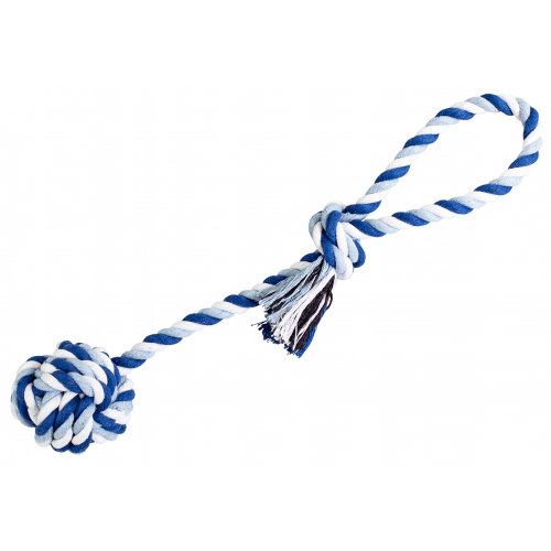 Přetahovadlo HipHop bavlněný míč 9 cm, 58 cm / 300 g tm.modrá, sv.modrá, bílá