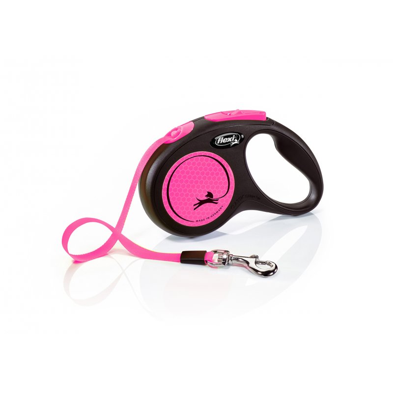 Vodítko FLEXI Neon S pásek 5m/15kg černá/růžová NEW