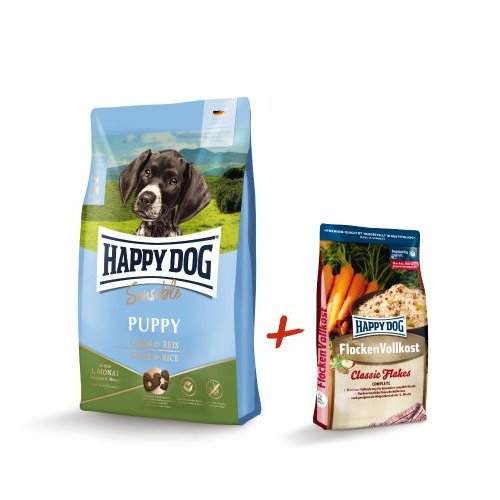 Happy Dog PROMO 2022: Puppy Lamb & Rice 10 kg + Flocken Vollkost 1 kg