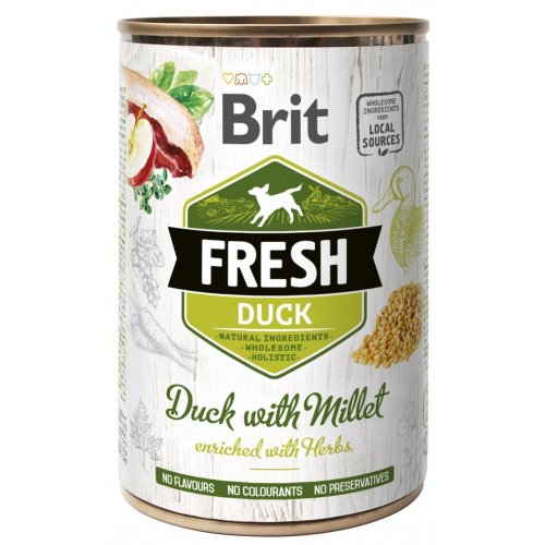 Brit Fresh Dog konz Duck with Millet 400g (min. odběr 12 ks)