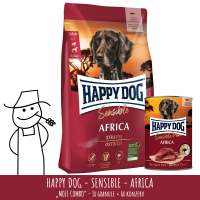 MOJE COMBO: Happy Dog Sensible Africa 12,5 kg + konzerva Africa 400 g (6x)
