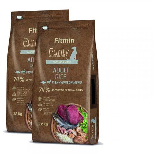 2x Fitmin Purity Dog Rice Adult Fish&Venison 12kg