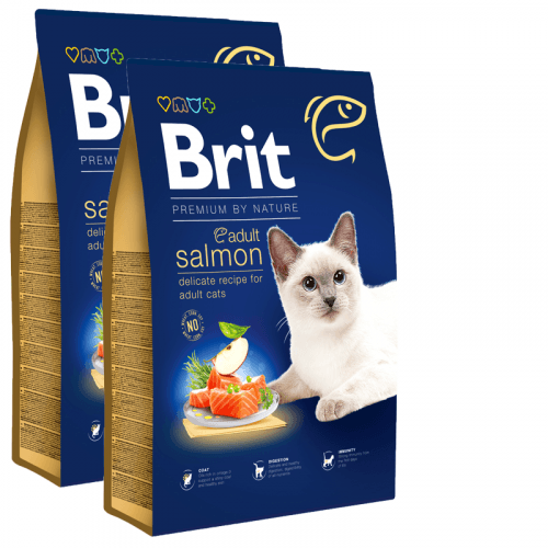 2x Brit Premium Cat by Nature Adult Salmon 8kg