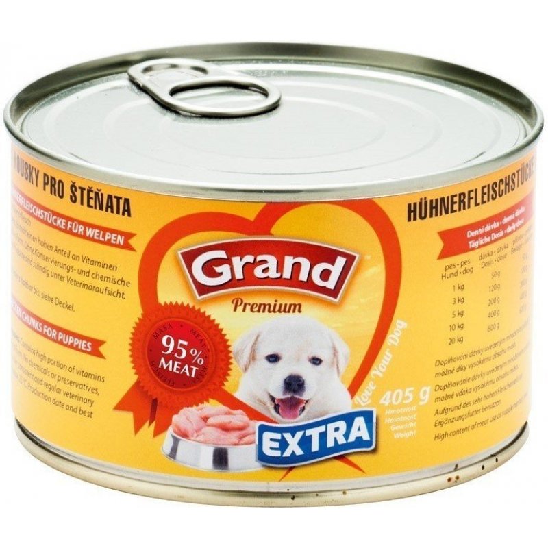 GRAND konz. štěně Extra kuř.kousky 405g