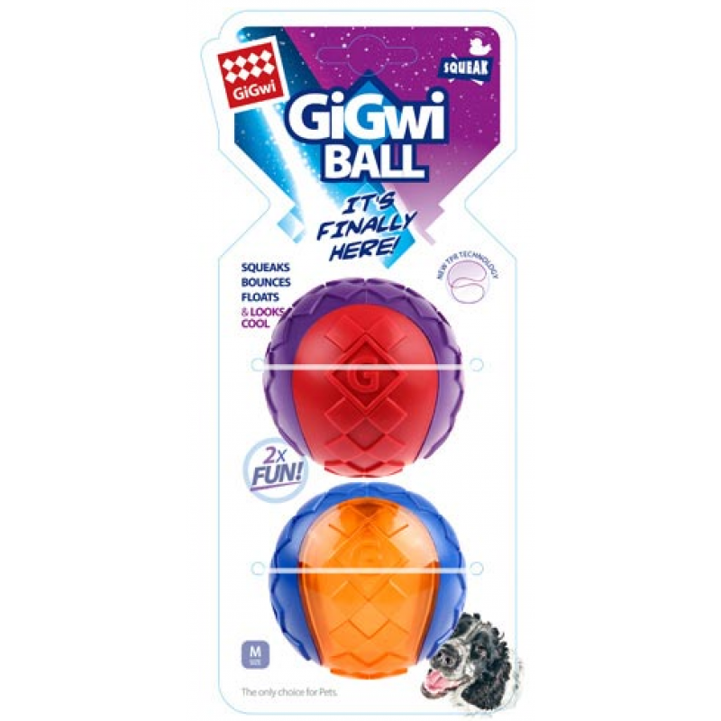 Hračka pes GiGwi Ball míček M, 2ks/ karta, pískající