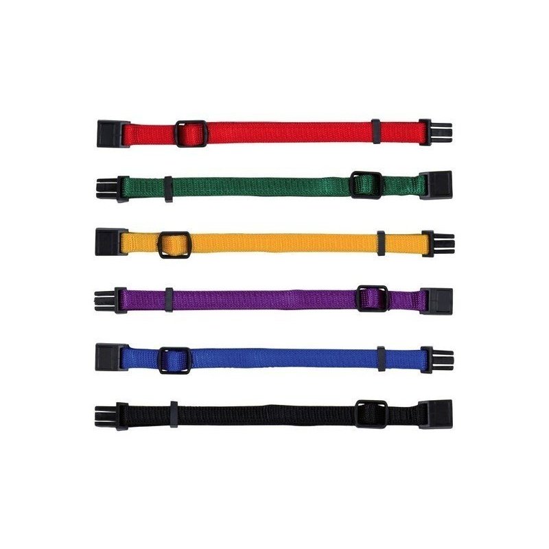 Balení nylon.rozeznávacích obojků pro štěňata M-L 22-35cm/10mm čn,čv,md,zel,or,f