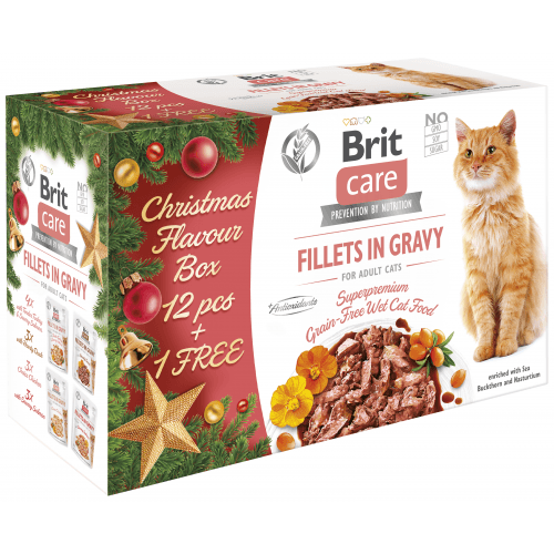 Brit Care Cat Fillets Gravy Christmas box 12 x 85g + 1 ZDARMA