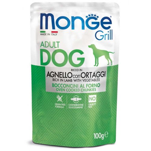 MONGE GRILL kapsička jehněčí se zeleninou pro psy 100 g (min. odběr 24 ks)