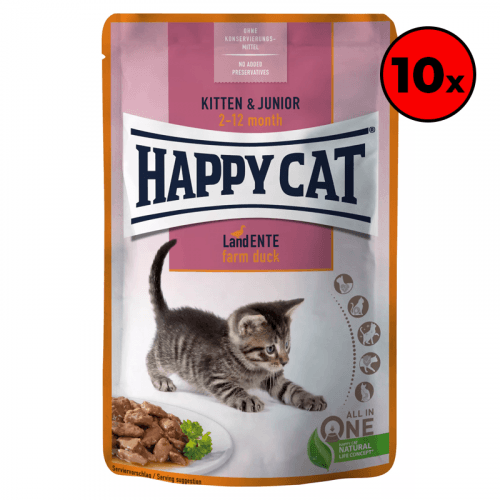 Happy Cat Pouches - Meat in Sauce Kitten & Junior Land-Ente 10 x 85 g