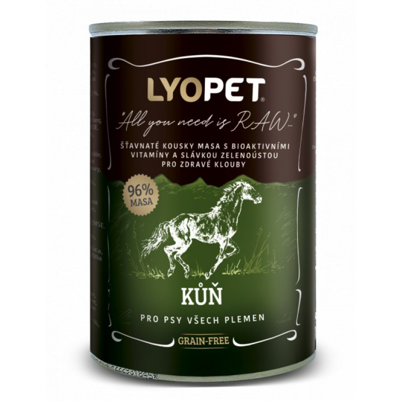 Lyopet 96 % Koňské maso 400 g (konzerva pro psy všech plemen)