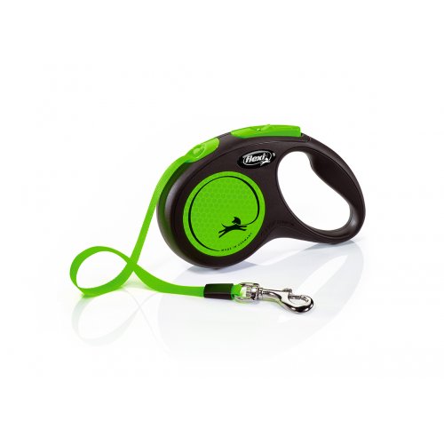 Vodítko FLEXI Neon S pásek 5m/15kg černá/zelená NEW