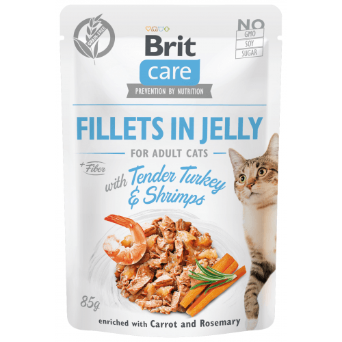 Brit Care Cat Fillets in Jelly with Turkey&Shrimps 85g (min. odběr 24 ks)