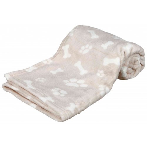 Plyšová deka KENNY 75 x 50 cm béžová s kostičkami a packami