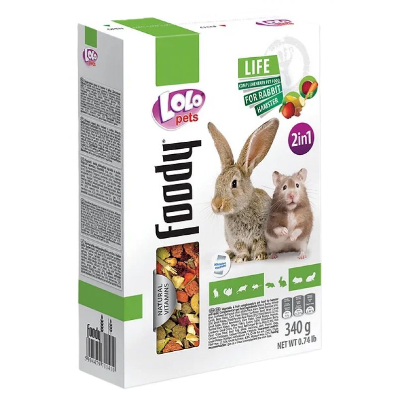 LOLO Foody 2v1 zeleninové a ovocné krmivo pro hlodavce 340 g