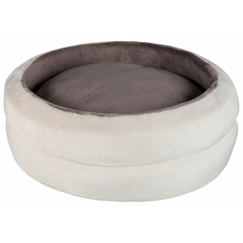 Kulatý pelíšek LEVI s polštářem plyšový 45 cm, krémovo/šedý - DOPRODEJ