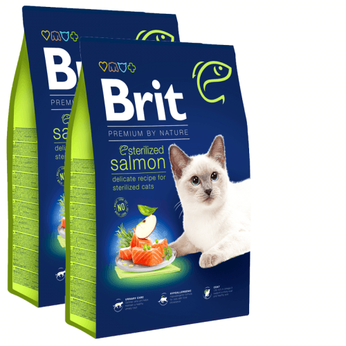 2x Brit Premium Cat by Nature Sterilized Salmon 8kg